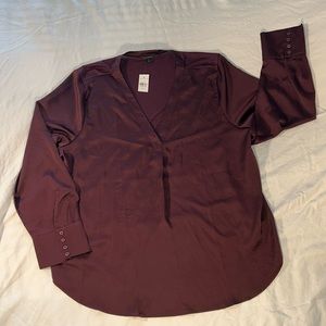 Ann Taylor Long Sleeve V-Neck Pleated Mixed Media Blouse - Size XXL